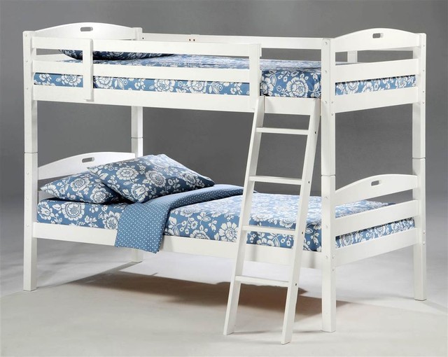 White Finish Sesame Solid Wood Twin Over Twin Bunk Bed Set