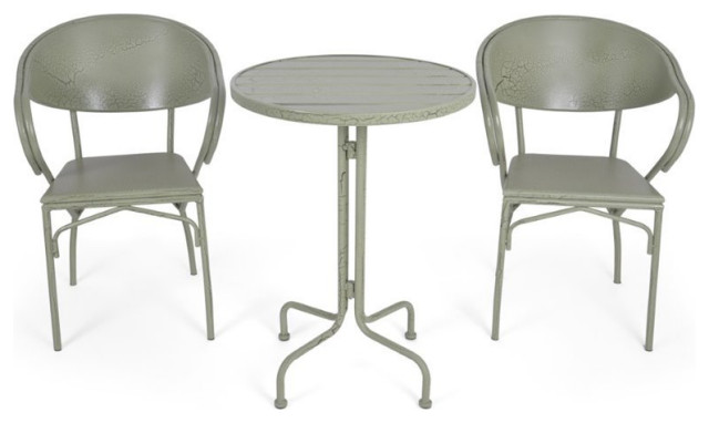 Great Deal Furniture Porto Outdoor 3 Piece Crackle Green Finished Iron Bistro Set 