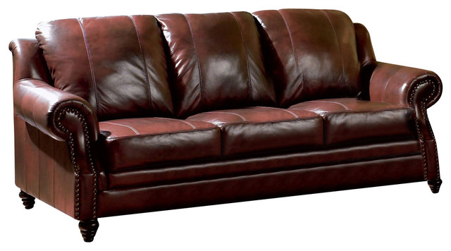 Burgundy Leather Sofa With Nailheads Traditional Sofas By Burgundy Leather Sofa With Nailheads