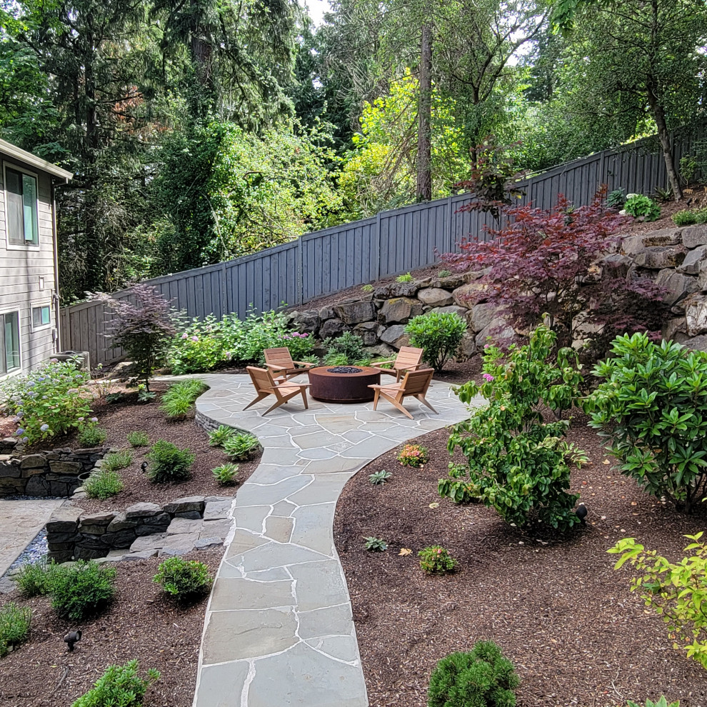 Backyard Landscape w/ Bluestone Patio & Fire Pit Landscape Portland