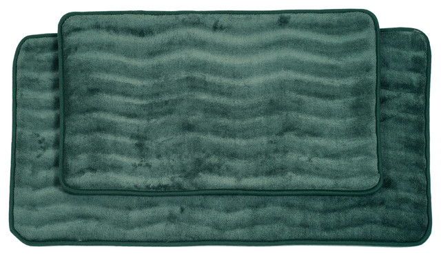 Lavish Home 2 Piece Memory Foam Striped Bath Mat Blue