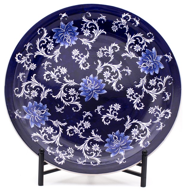 Claybarn Blue Garden Decorative Plate with Stand Asian Decorative