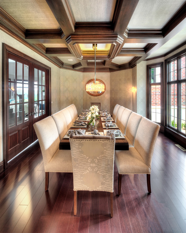 Inspiration for a transitional dark wood floor kitchen/dining room combo remodel with gray walls and no fireplace