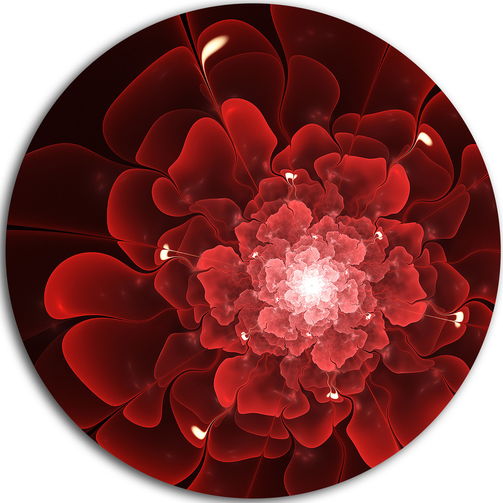 Designart Fractal Flower Clear Red Digital Art' Floral Metal Circle