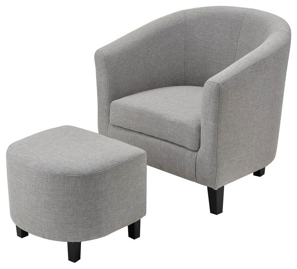Elana Accent Chair in Grey Linen Transitional Armchairs And Accent