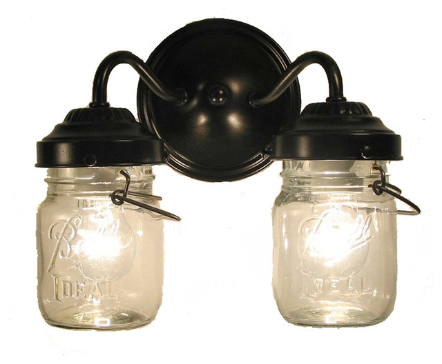 Vintage Clear Canning Jar Double Sconce Light, Oil Rubbed Bronze