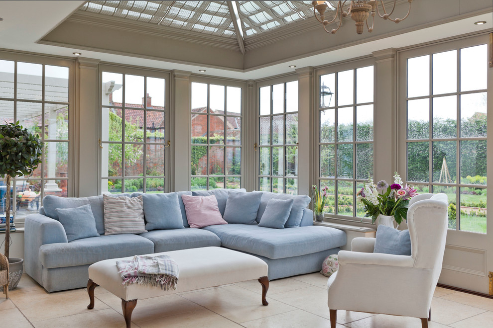Inspiration for a large traditional sunroom in Other with a glass ceiling.