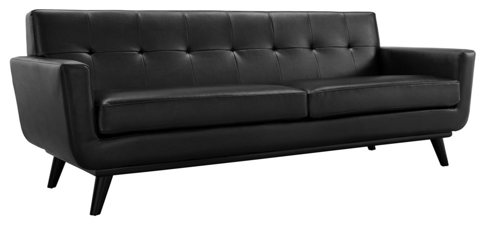 Engage Mid-Century Modern Bonded Leather Sofa in Black
