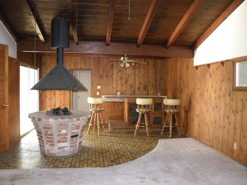 What would you do to update an indoor firepit/ knotty pine time warp? What would you do to update an indoor firepit/ knotty pine time warp?