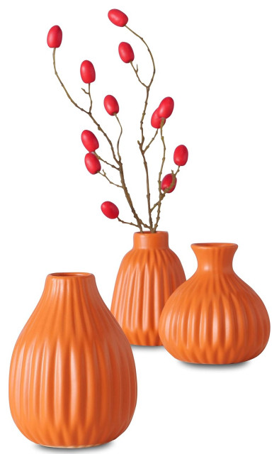 3 Piece Orange Crush Scandi Vases