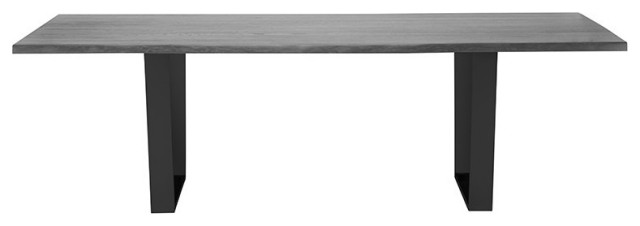 Lazzaro Dining Table oxidized grey oak top polished stainless 112"