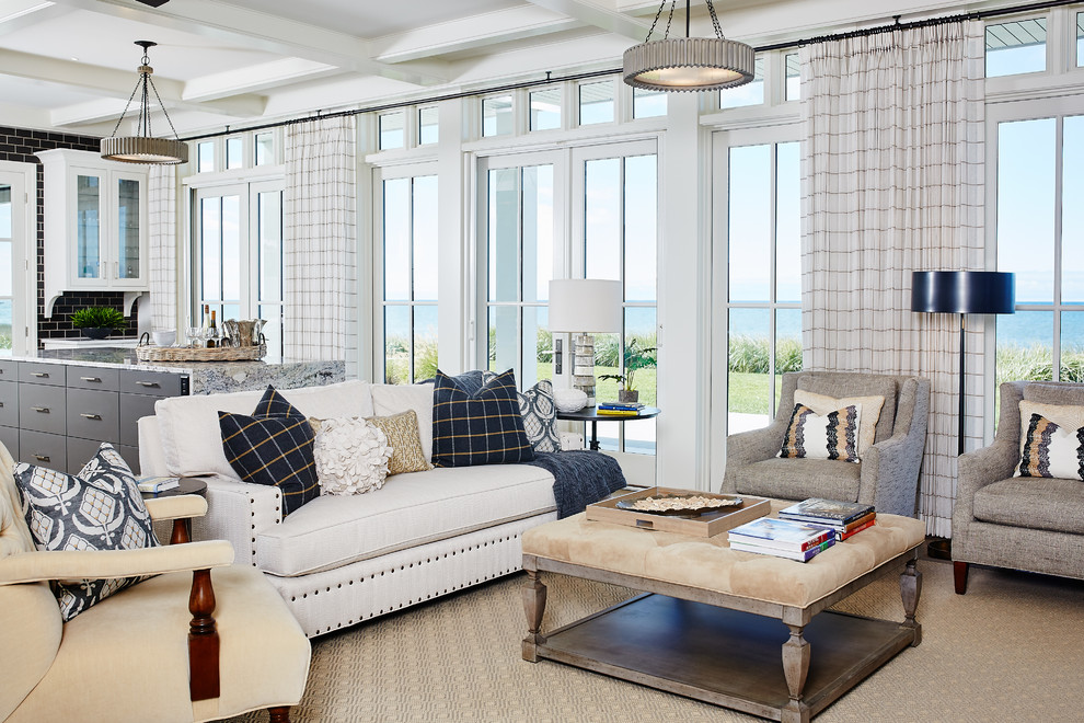 This is an example of a beach style family room in Grand Rapids.