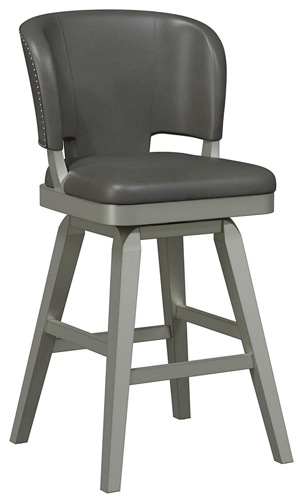 Elegant Bar Stool, Gray PU Seat With Curved Wingback and Nailhead