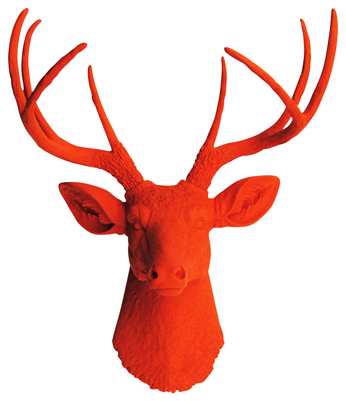 Faux Resin Deer Head Wall Mount, Orange With Orange Antlers