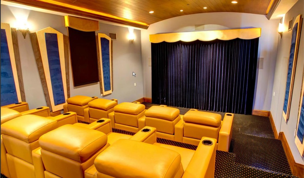 Mediterranean enclosed home theatre in Orange County.