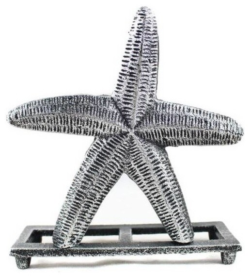 Cast Iron Starfish Napkin Holder, Antique Silver, 6"