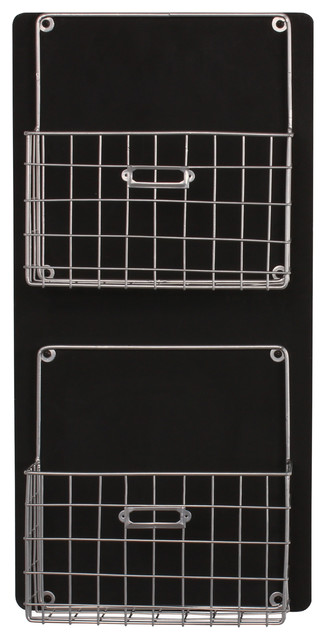 Dinah Decorative Wall Chalkboard With Two Metal Baskets, Silver