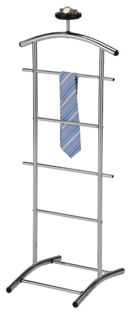 Owings Clothes Organizer Rack, Suit Valet Stand, Chrome Metal, Black Wood -  Modern - Clothing Valets And Suit Stands - by Pilaster Designs | Houzz