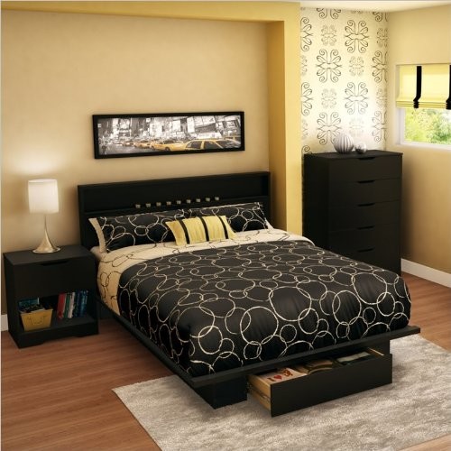 South Shore Trinity Full Queen 4 Piece Bedroom Set in Pure Black