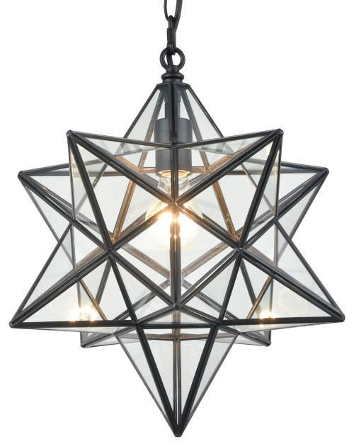 Moravian Star Pendant Light Star Glass Lights With Chain, Clear Glass, 16
