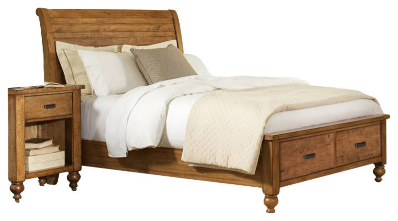 Riverside Furniture Summerhill Sleigh Storage Bed in Canby Rustic Pine