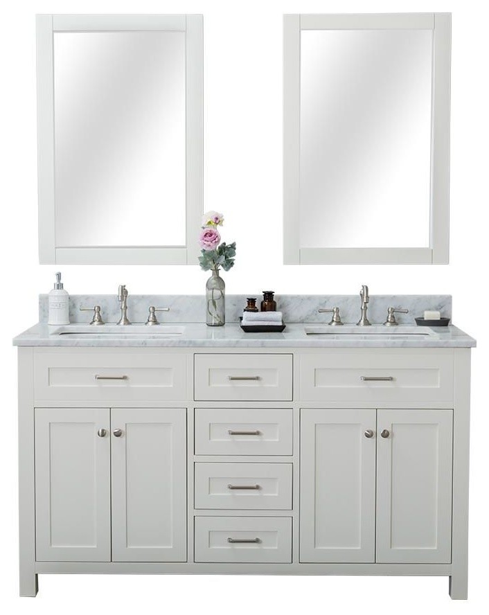 Springfield 60" Double Bathroom Vanity, White Transitional Bathroom