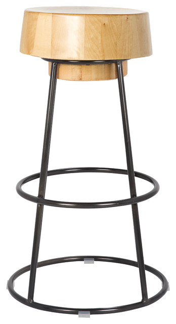 Wayland Barstool Matte Gunmetal With Natural Wood Seating - Transitional -  Bar Stools And Counter Stools - by Taiga Furnishings | Houzz