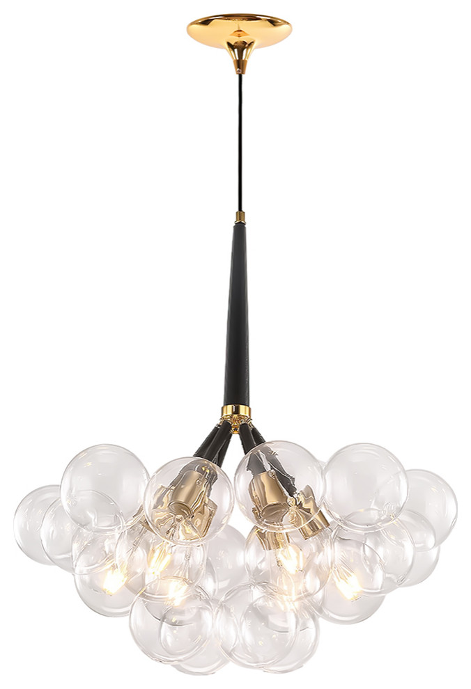 Contemporary Clear Glass Bubble Chandelier, Black, 6 Lights