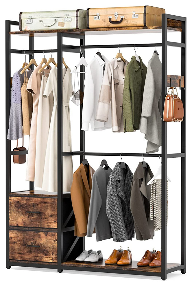 Tribesigns Tall Freestanding Closet Organizer With Shelves and 2 Fabric