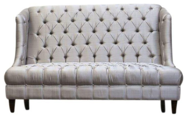 High Back Silver Tufted Settee 3 000 Est Retail 1 500 On High Back Silver Tufted Settee 3 000 Est Retail 1 500 On Chairish