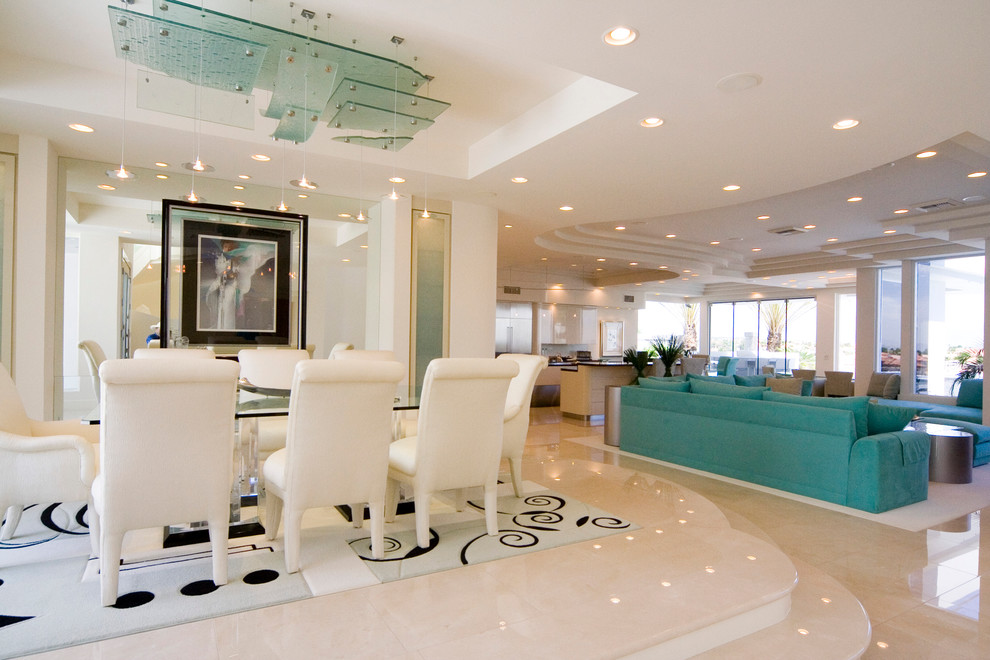 Design ideas for a contemporary open plan dining in Las Vegas with marble floors.