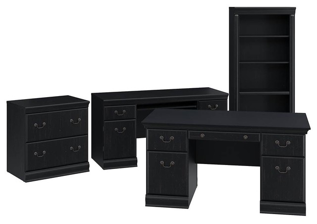 Executive Desk In Antique Black Finish Traditional Home Office