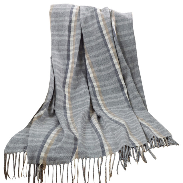 Grey Plaid Tassel Oversize Throw Blanket, 50"W x 60"L Farmhouse Throws by Fennco Lifestyle