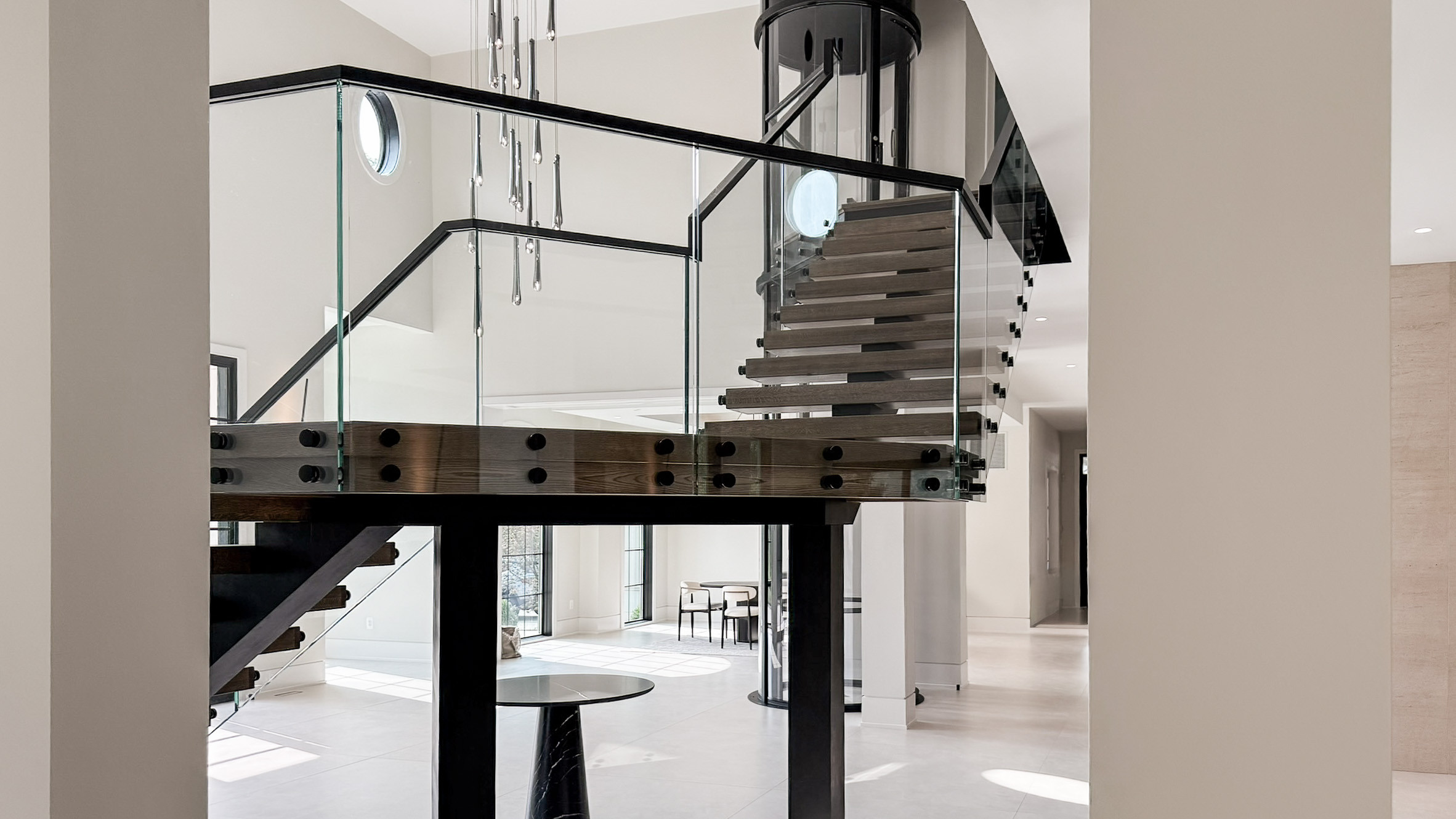 Project #159 | Modern Foyer Stair with Stand-off Glass Railing