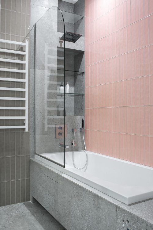 Modern Gray and Pink Bathroom Ideas with Built-in Niche