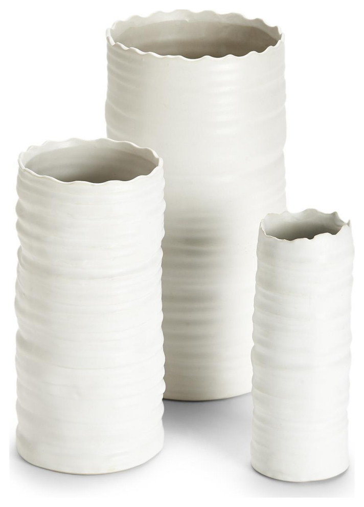 Two's Company CYC030-S3 3-Piece Set White Organic Rings Cylinder Vase