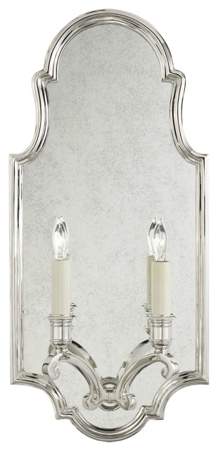 Sussex Medium Framed Double Sconce in Polished Nickel with Antique Mirror