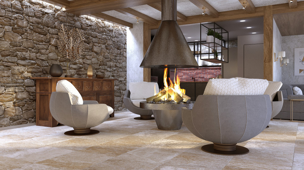 Проект интерьера террасы с камином