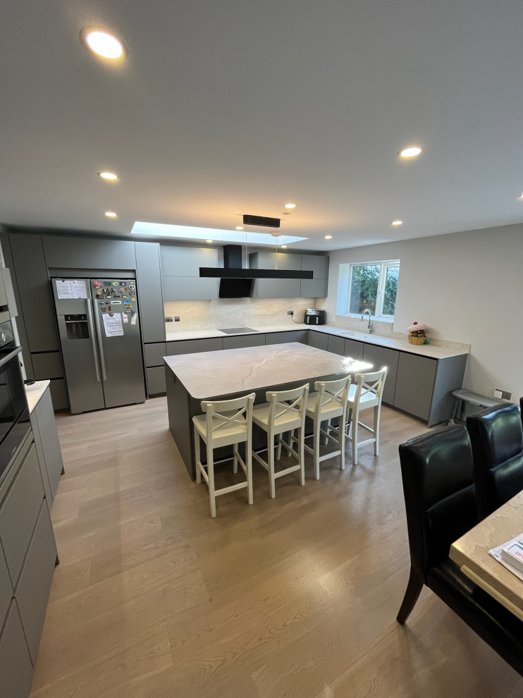 Easy Touch Taupe Modern Handleless Kitchen fitted in Solihull