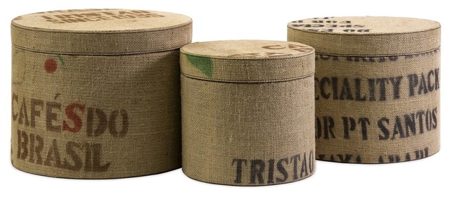 iMax Tavin Jute Fabric Round Boxes - Set of 3 X-3-92196