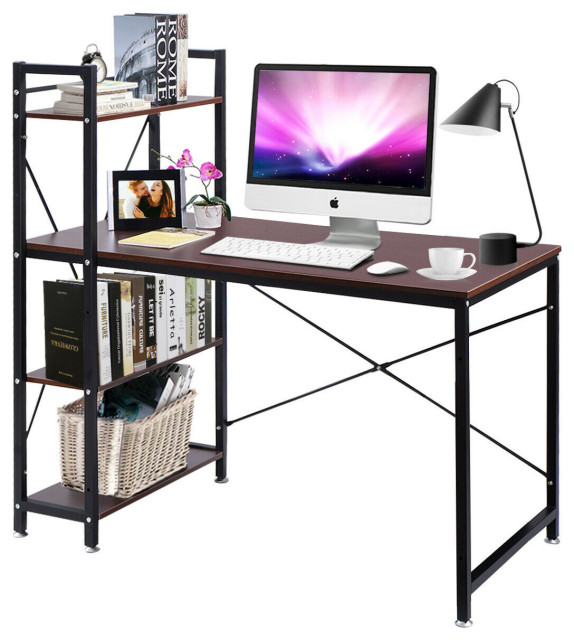 Costway Modern Computer Desk With 4Tier Shelves PC Study Table Home Office Transitional