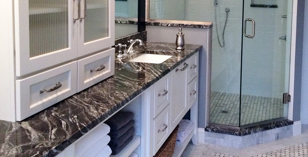Example of a transitional bathroom design in Boston