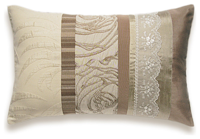 Ivory Cream Beige Lumbar Pillow Case OOAK 12 x 18 in IRMA DESIGN