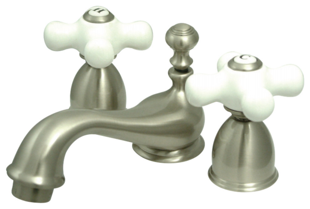 Kingston Brass Mini-Widespread Bathroom Faucet With Brass Pop-Up, Brushed Nickel