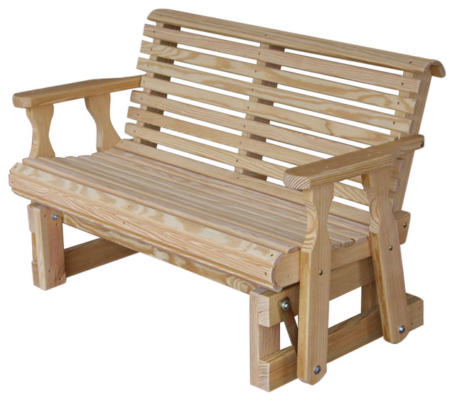 Amish Heavy Duty 800 Lb Roll Back Pressure Treated Porch Glider With Cupholders