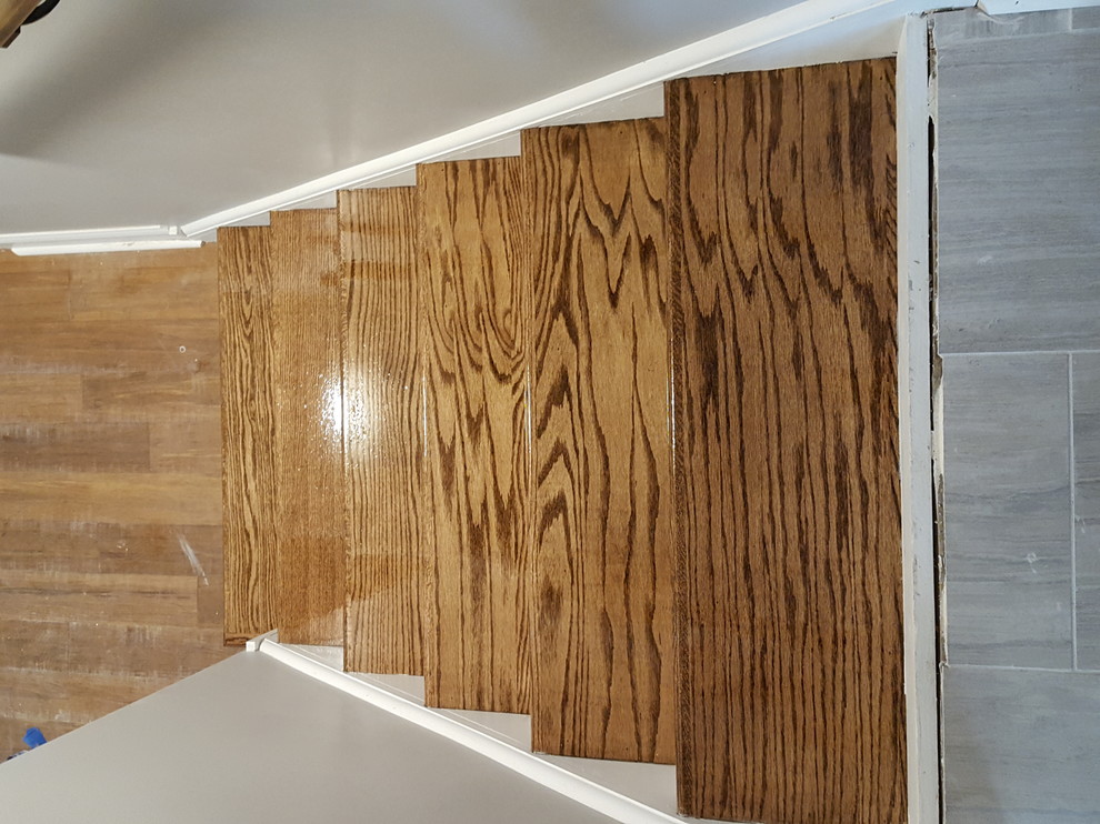 2 and 1/4 red  oak  select and better , special walnut stain from Dura Seal and