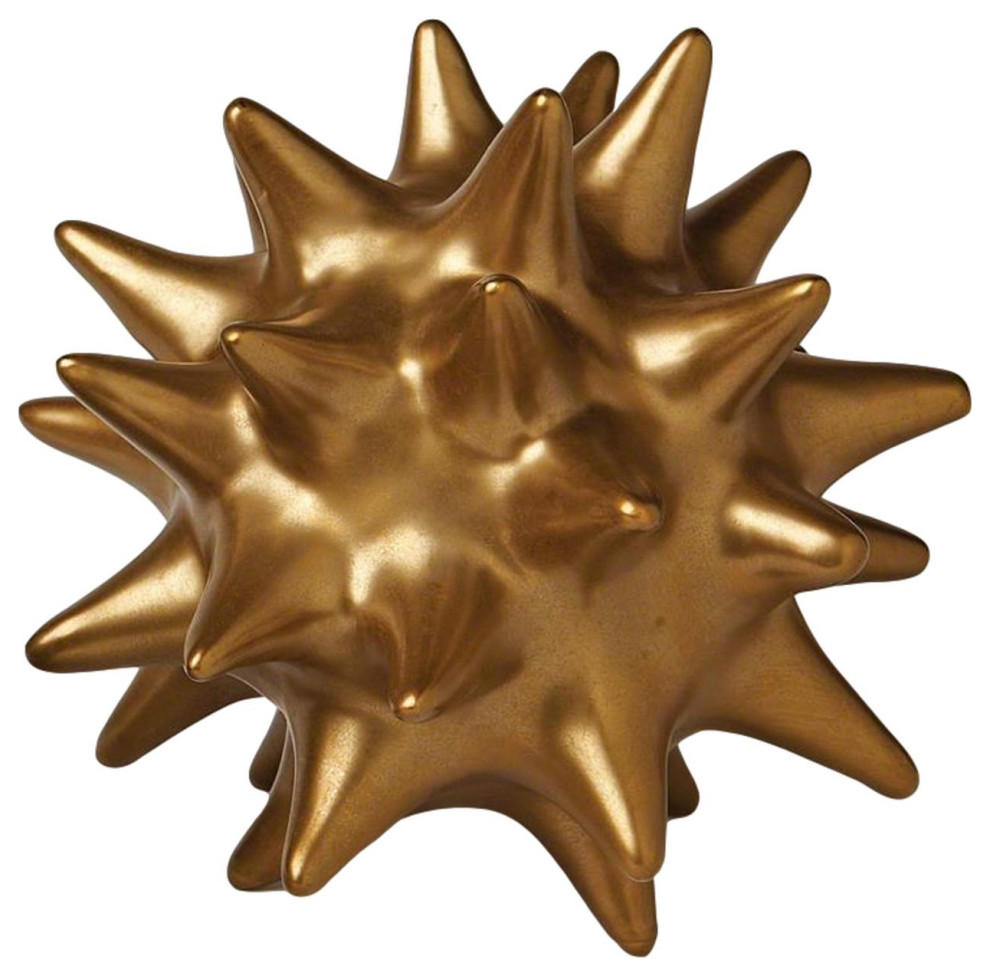 Luxe Antiqued Gold Spiked Ceramic Ball 7" Sea Urchin Decorative Sculpture