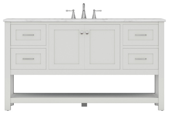 Wilmington 60 Single Bathroom Vanity White With Carrera Marble Top Contemporary Vanities And Sink Consoles By Luxury Bath Collection Houzz - Bathroom Vanity With Top 60 Inch Single Sink