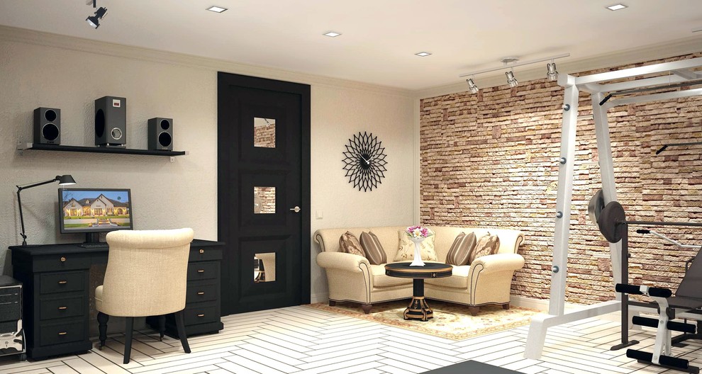 Тренажерный зал с рабочей зоной и зоной отдыха