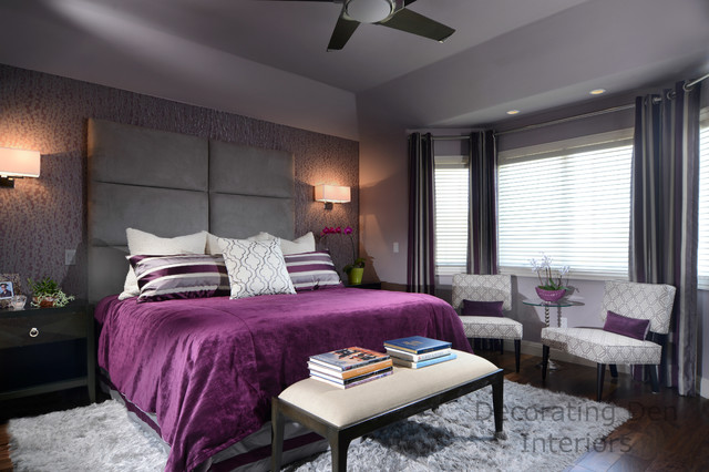  Purple  and gray  contemporary master bedroom  Contemporary 